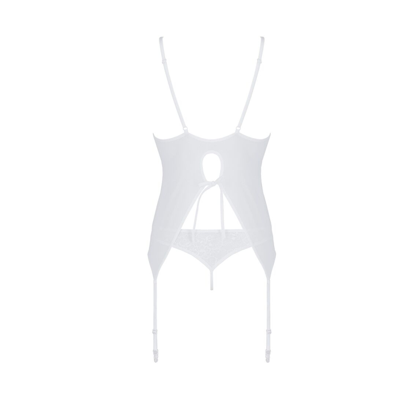 Корсет с пажами, трусики с ажурным декором и открытым шагом Passion URSULA CORSET L/XL, белый