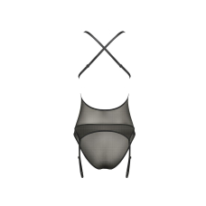 Корсет з декольте Passion ERZA CORSET L/XL, чорний колір, пажі, трусики, напівпрозорий