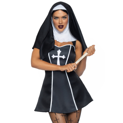 Костюм черниці Leg Avenue Naughty Nun M, сукня, головний убір – чорний/білий