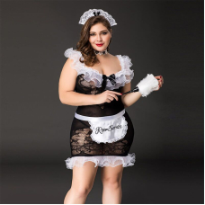 Костюм покоївки JSY "Слухняна Ельма" Plus Size Чорний колір, сукня, фартух, головний убір покоївки