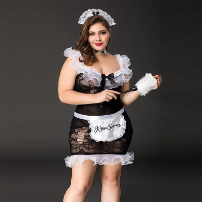 Костюм покоївки JSY "Слухняна Ельма" Plus Size Чорний колір, сукня, фартух, головний убір покоївки