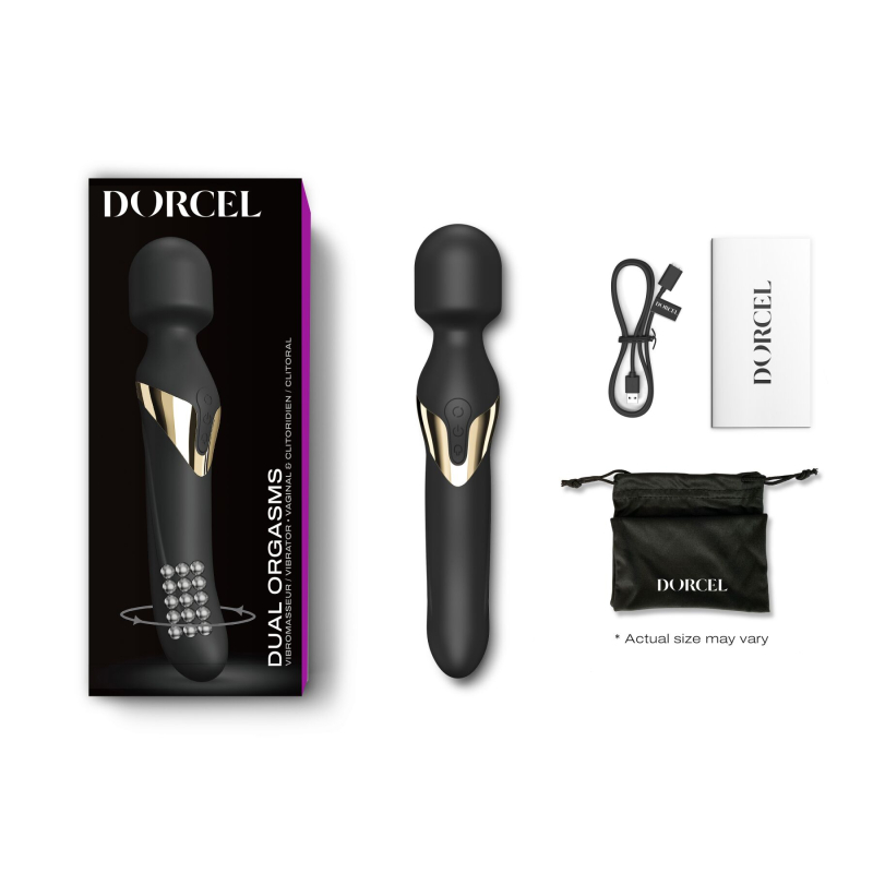 Массажер 2в1 Dorcel Dual Orgasms Gold – 7 программ вибрации и 7 режимов вращения головки с шариками