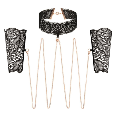 Мереживні наручники та комір Rosy Gold – Lace Cuffs and Collar – Чорний колір