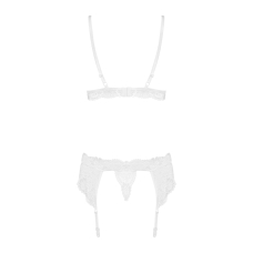 Мереживний комплект білизни Obsessive 810–SEG–2 S/M Білий, бюстгальтер, стрінги, пояс для панчіх