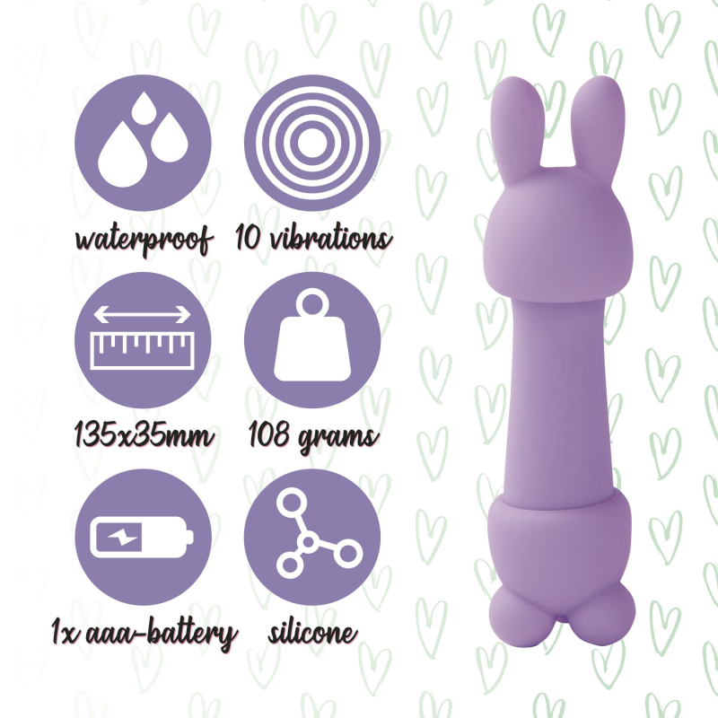 Мини вибратор с двумя насадками – FeelzToys Magic Bunny Purple – 10 режимов вибрации, водозащита