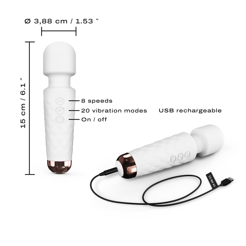 Міні вібромасажер (вібратор мікрофон) – Dorcel Wand Mini Wanderful White – гнучка головка, 10 вібро-режимів