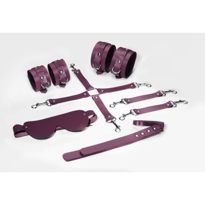 Набор Feral Feelings BDSM Kit 5 Burgundy, наручники, поножи, крестовина, маска, падл
