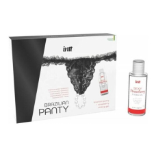 Набір Intt BRAZILIAN PANTY BLACK: трусики на зав’язках S–XL з перлинним кільцем + полунична змазка