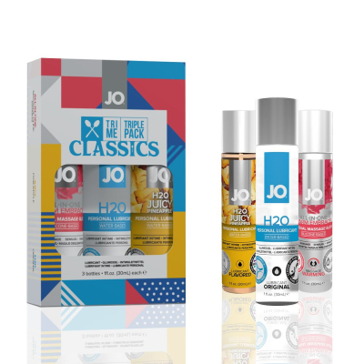 Набір JO Tri-Me Triple Pack – Classics (3×30 мл) водна, силіконова та смакова змазка