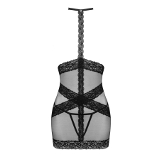Напівпрозора сорочка з відкритими грудьми Obsessive Lacrisia chemise XS/S, чорна, з чокером
