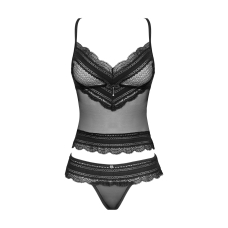 Напівпрозорий набір з прикрасами Obsessive Ivannes top & thong 2XL/3XL, чорний, топ та танга