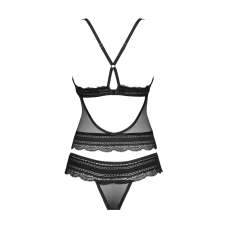 Напівпрозорий набір з прикрасами Obsessive Ivannes top & thong 2XL/3XL, чорний, топ та танга