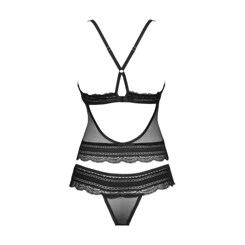 Напівпрозорий набір з прикрасами Obsessive Ivannes top & thong 2XL/3XL, чорний, топ та танга