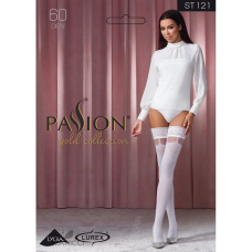 Панчохи Passion ST121 1/2 Білий на ажурній силіконовій резинці з квітковим орнаментом і вертикальним