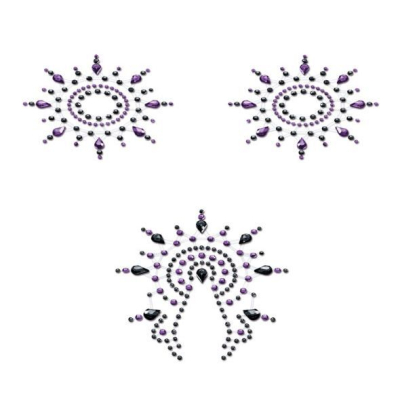 Пестіс з кристалів Petits Joujoux Gloria set of 3 – Black/Purple, прикраса на груди та вульву