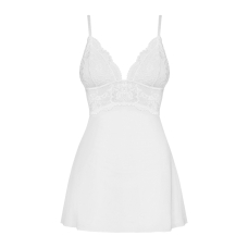 Сатиновий пеньюар з мереживом Obsessive 810–BAB–2 babydoll & thong L/XL, білий, пеньюар, танга