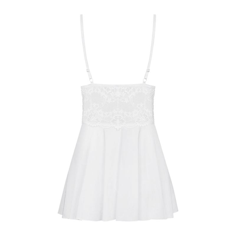 Сатиновый пеньюар с кружевом Obsessive 810–BAB–2 babydoll & thong L/XL, белый, пеньюар, танга