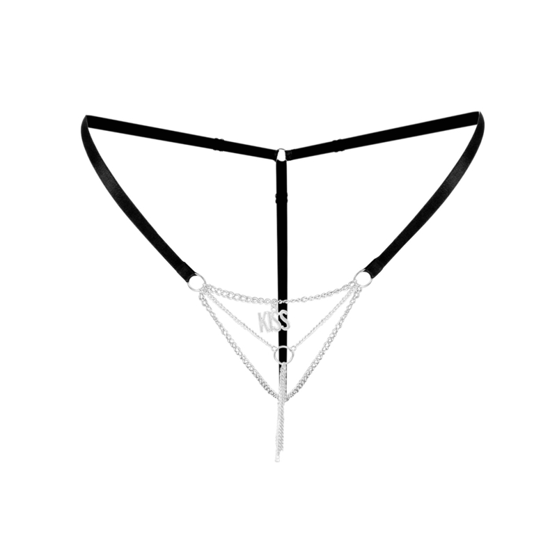 Сексуальні трусики з ланцюжком та підвіскою Art of Sex – KISS panties L–2XL, колір чорний