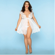 Сексуальний пеньюар JSY "Чуттєва Люсі" Plus Size, білий, мереживо, дрібна сітка, стрінги