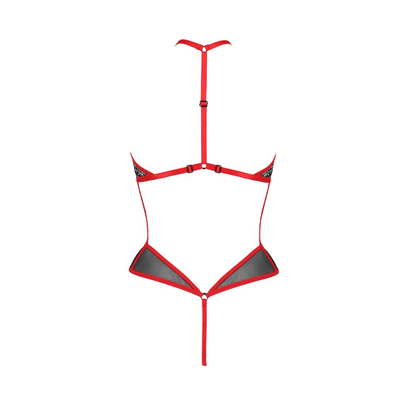 Сітчасте боді з мереживом на грудях Passion SATARA BODY S/M червоний