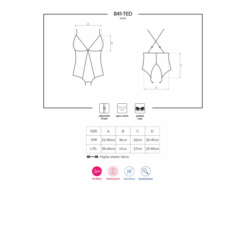 Сітчасте боді з відкритими сідницями Obsessive 841–TED–1 teddy L/XL, чорний