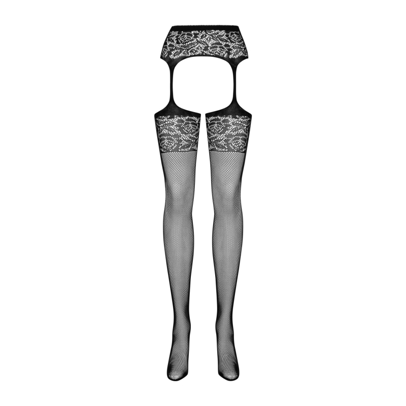 Сітчасті панчохи–стокінги з імітацією гартерів Obsessive Garter stockings S500S/M/L, чорні, з доступ