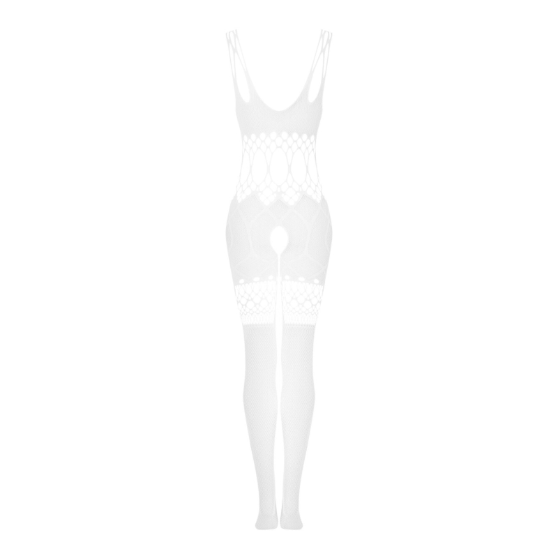 Сетчатый бодистокинг с имитацией топа и шортов Obsessive Bodystocking G330 S/M/L, белый, с доступом