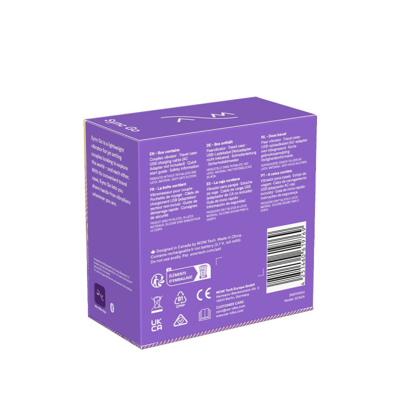 Смарт-вібратор для пар – We-Vibe Sync GO Light Purple – тревел-кейс, пульт, керування через застосунок