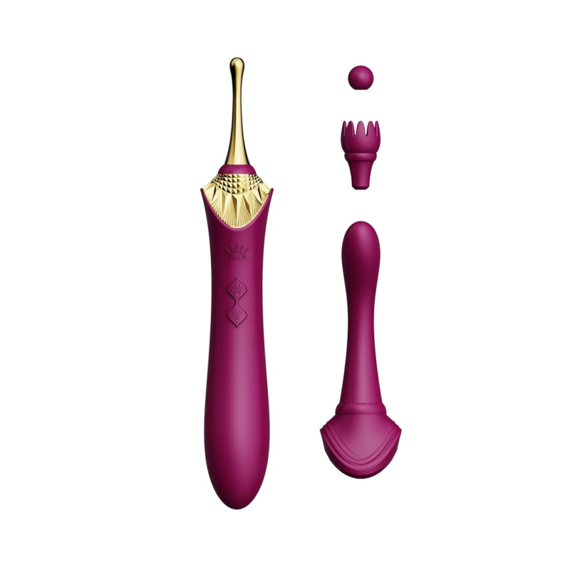 Вагінально-кліторальний вібратор – Zalo Bess Velvet Purple – 2 мотори, по 8 режимів вібрації, змінні насадки
