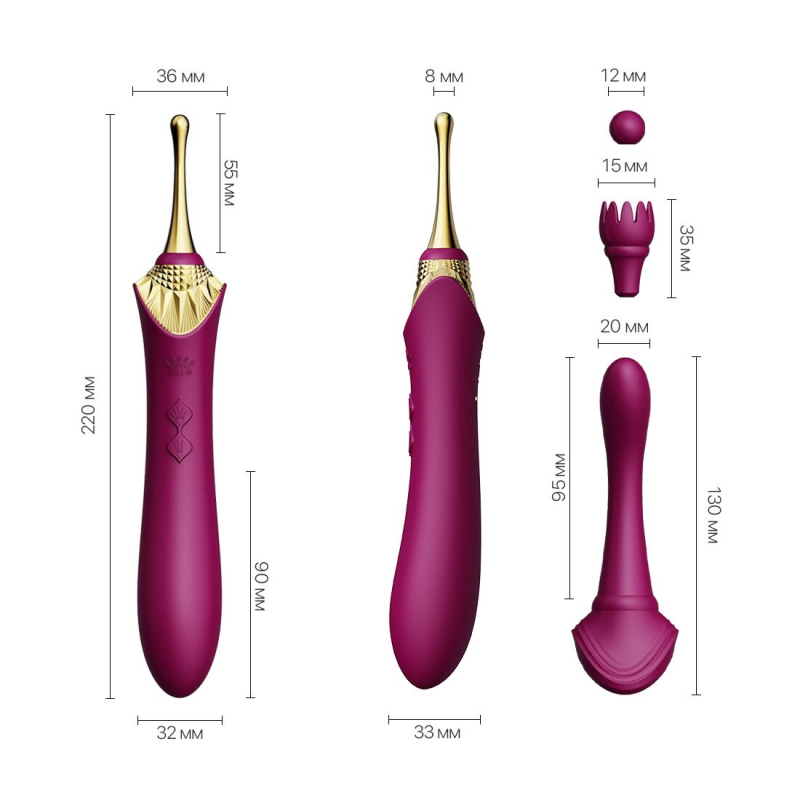 Вагінально-кліторальний вібратор – Zalo Bess Velvet Purple – 2 мотори, по 8 режимів вібрації, змінні насадки