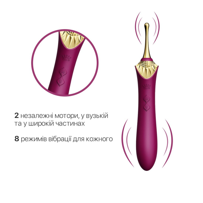 Вагінально-кліторальний вібратор – Zalo Bess Velvet Purple – 2 мотори, по 8 режимів вібрації, змінні насадки