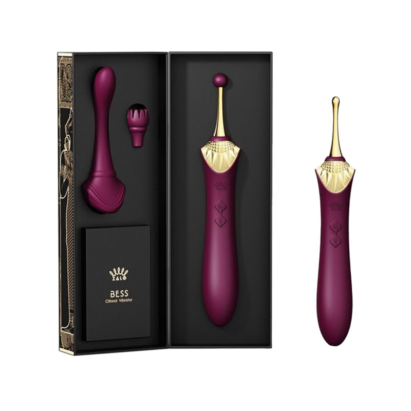 Вагінально-кліторальний вібратор – Zalo Bess Velvet Purple – 2 мотори, по 8 режимів вібрації, змінні насадки