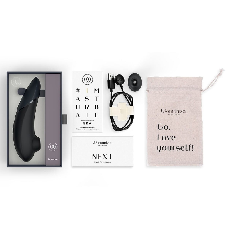 Вакуумный клиторальный стимулятор – Womanizer Next Black – технология 3D Pleasure Air, 14 режимов