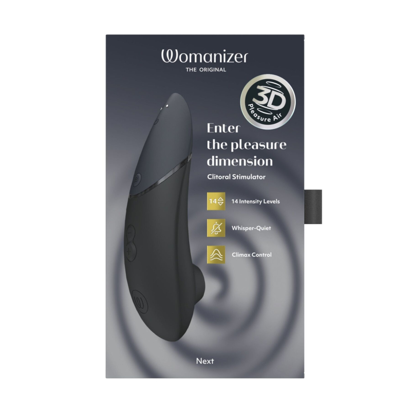 Вакуумный клиторальный стимулятор – Womanizer Next Black – технология 3D Pleasure Air, 14 режимов
