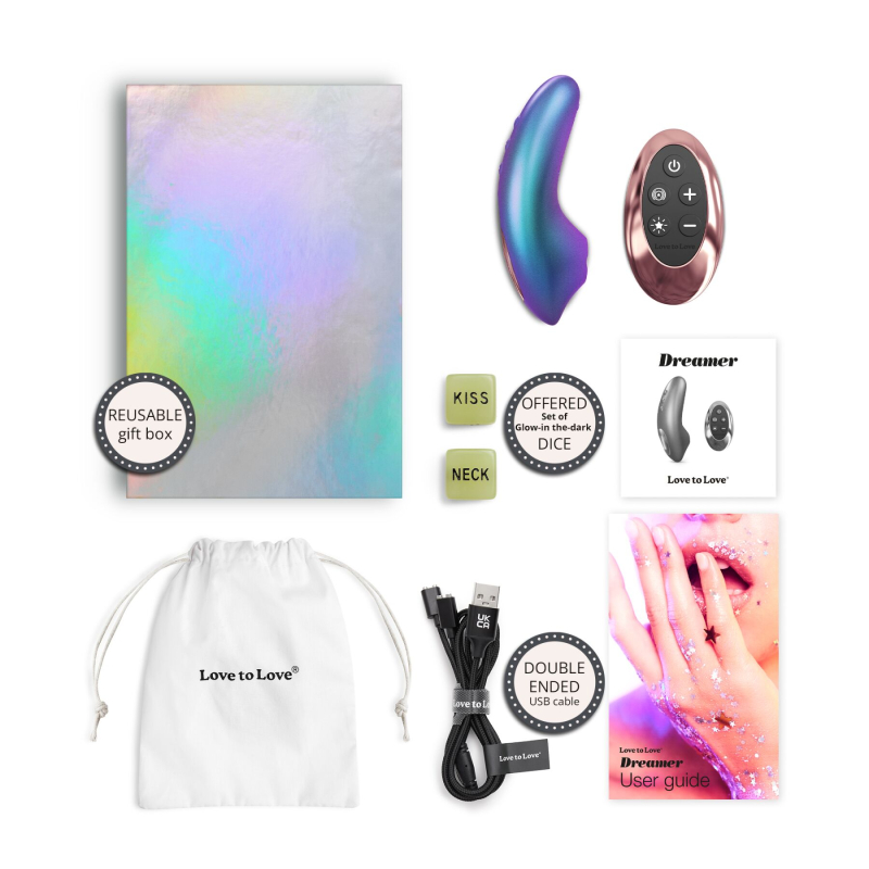 Вакуумный стимулятор с язычком – Love To Love DREAMER Iridescent Turquoise – пульт управления