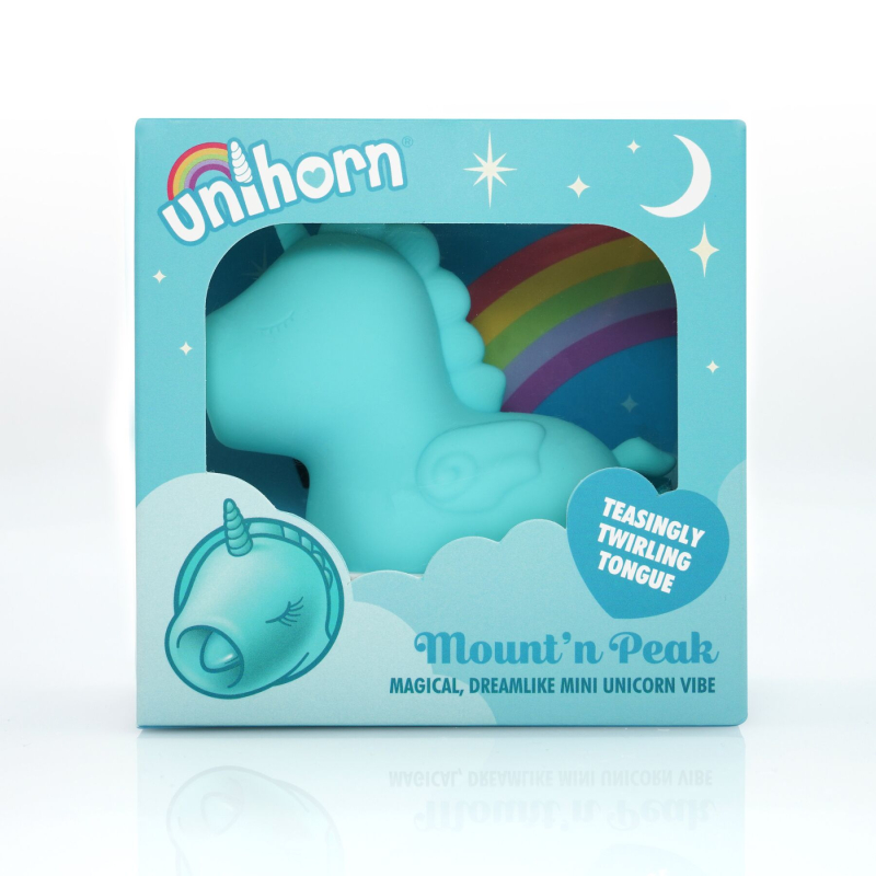 Вибратор-единорог Unihorn Mount'n Peak с ласковым язычком для клитора, голубого цвета