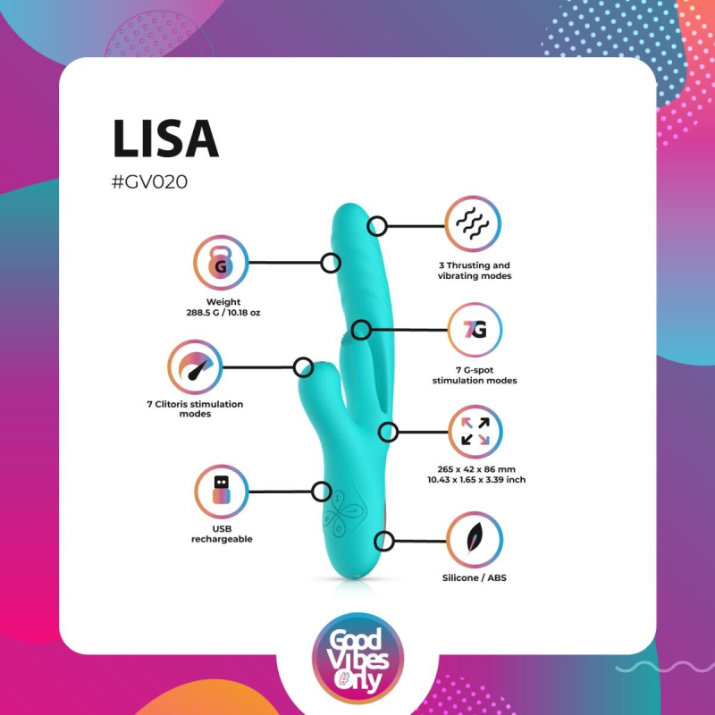 Вібратор-кролик для точки G та клітора Good Vibes Only Lisa Thrusting Rabbit Vibrator with G-Spot, зелений