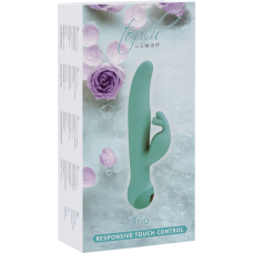 Вибратор-кролик с вращающимся стволом – Touch by SWAN Trio Teal – сенсорное управление, 3 лепестка отростка