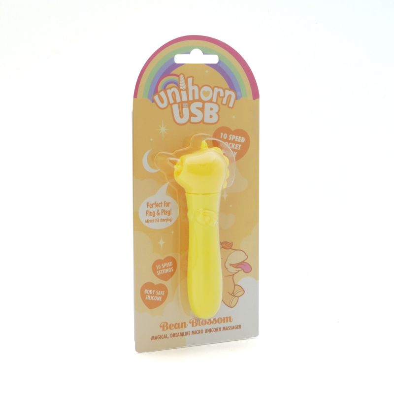 Віброкуля-єдиноріжка для клітора - Unihorn USB Bullet Bean Blossom, жовтого кольору, 10 режимів