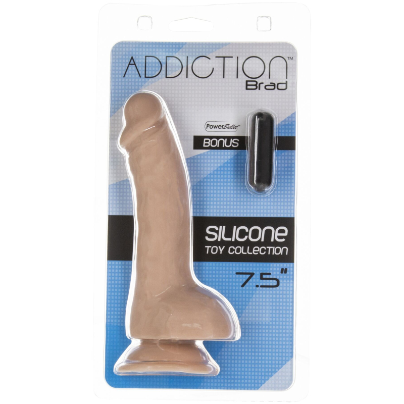 Вигнутий фалоімітатор ADDICTION Brad, довжина 19 см, діам. 5 см, з яйцями, з присоскою
