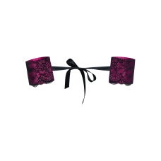 Атласні наручники–манжети на стрічках Obsessive Roseberry cuffs, рожевий, прикрашені мереживом