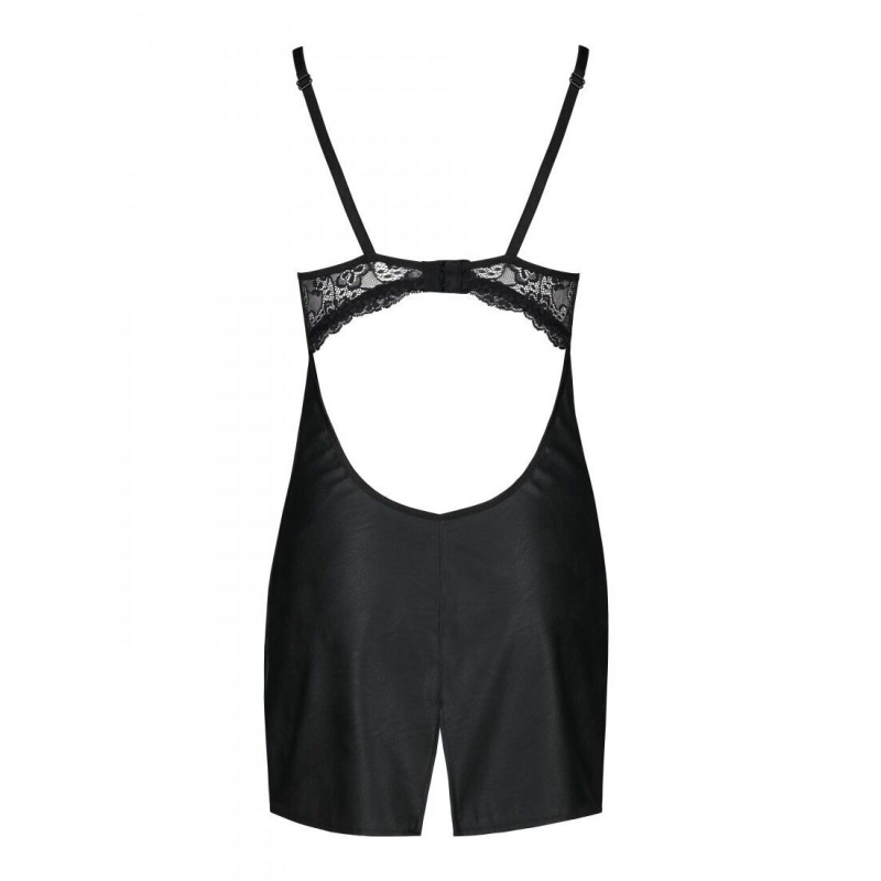 Бебі–дол з еко–шкіри та мережива Passion LOONA CHEMISE L/XL, чорний колір