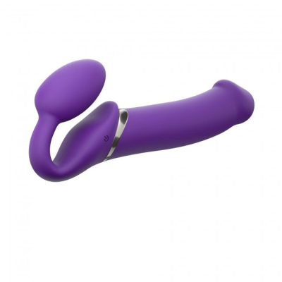 Безременный страпон с вибрацией Strap-On-Me Vibrating Violet XL, диаметр 4.5 см, пульт ДК, регулируемый