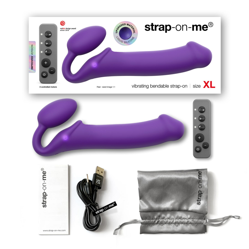 Безремінний страпон з вібрацією Strap-On-Me Vibrating Violet XL, діам. 4,5 см, пульт ДК, регульовани