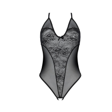 Боді з ажурним декором та відкритим кроком Passion URSULA BODY L/XL, чорний колір