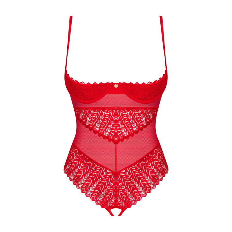 Боді з доступом Obsessive Ingridia crotchless teddy M/L, червоне, відкриті груди