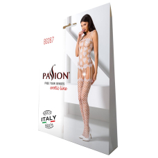 Бодістокінг Passion BS067 Білий, комбінезон, імітація панчох і топа на бретелях