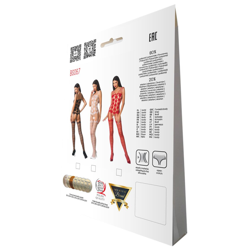 Бодістокінг Passion BS067 Білий, комбінезон, імітація панчох і топа на бретелях