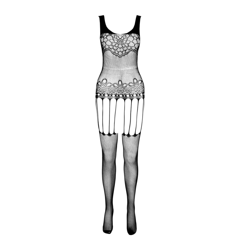 Бодістокінг Passion ECO BS001 One Size червоний, з доступом, імітація підв’язок, флористичний декор