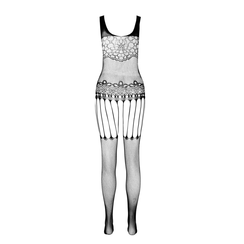 Бодістокінг Passion ECO BS001 One Size червоний, з доступом, імітація підв’язок, флористичний декор